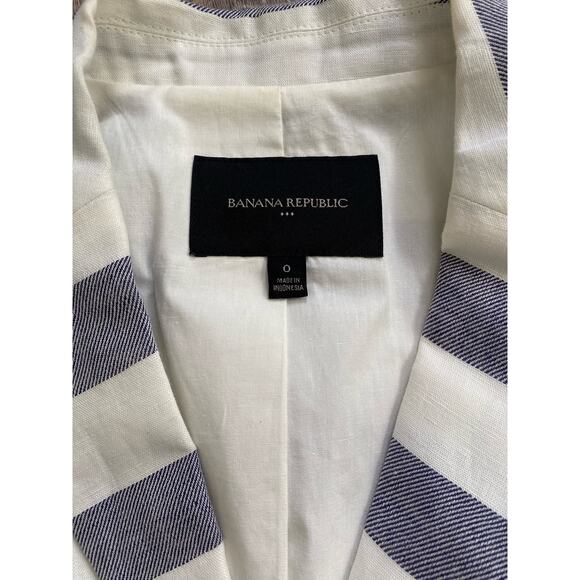Banana Republic Women's Linen Blend Striped Blue White Nautical Blazer Jacket - Picture 6 of 10